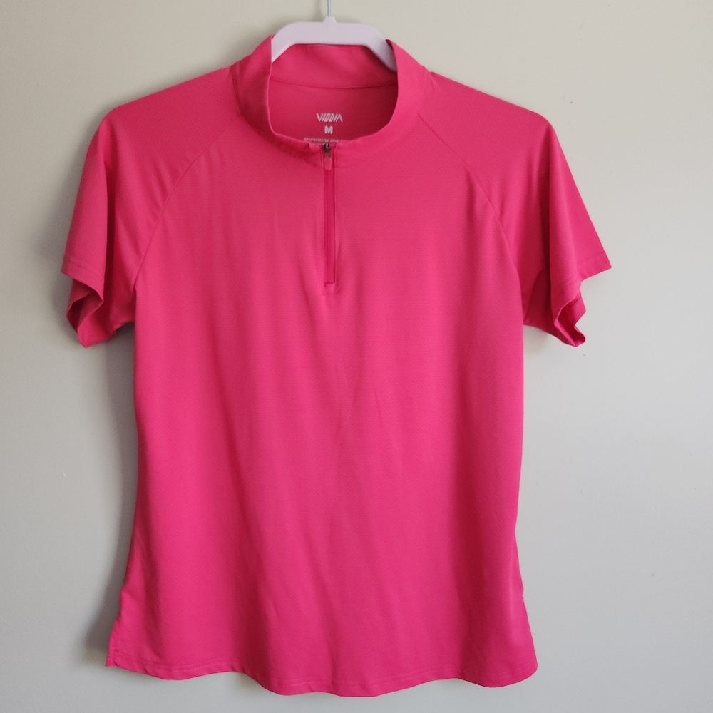 Viodia Womens 1/4 Zip Short Sleeve Golf Pickleball Active Tee Rose Pink Size M
